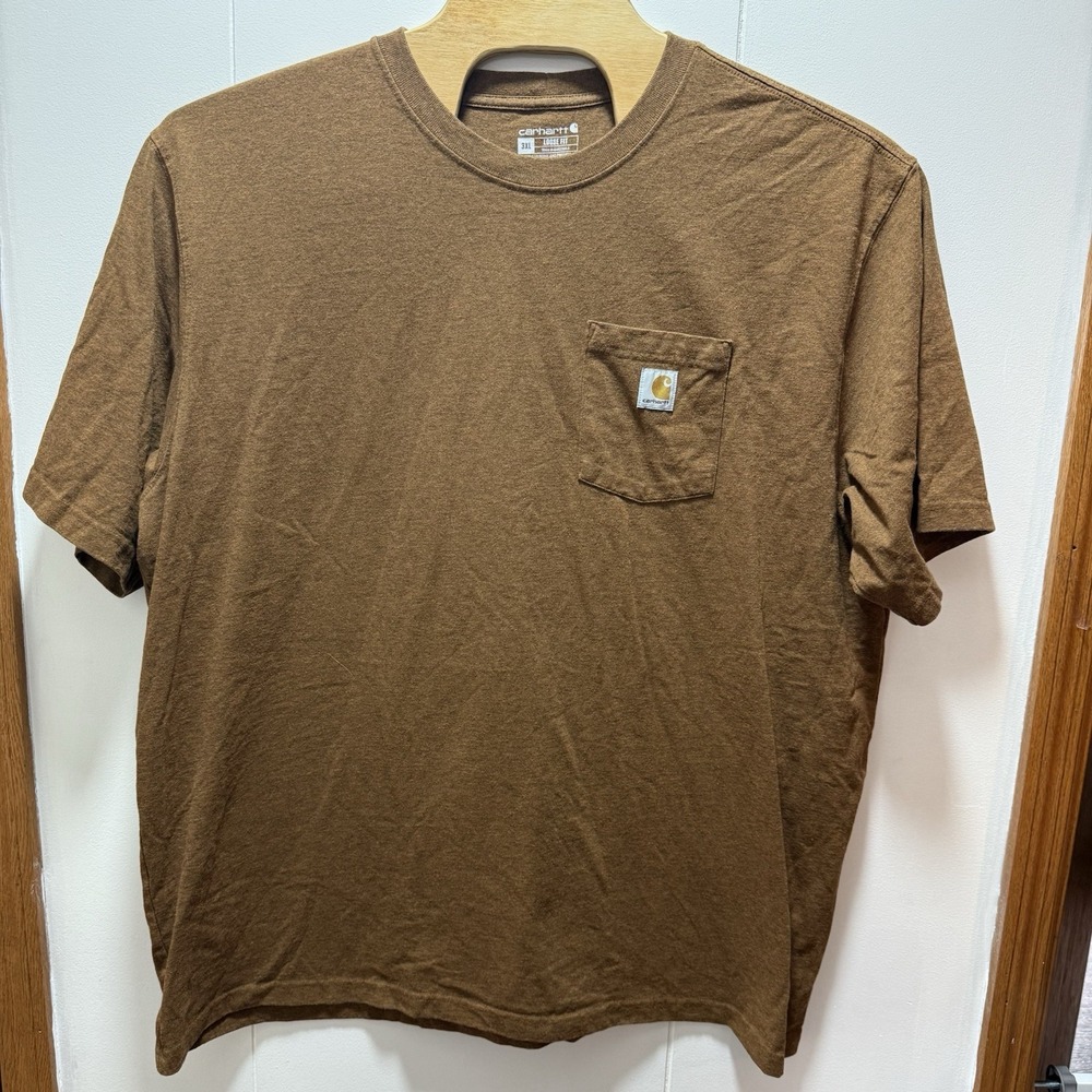 Carhartt T Shirt Short Sleeve Pocket Crew Neck Men Size 3XL Loose Fit‎ Brown